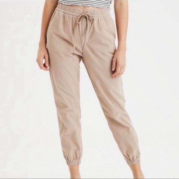 American Eagle Corduroy Jogger Pants US 6 High Waisted Corduroy Pull On Tan - Picture 2 of 13